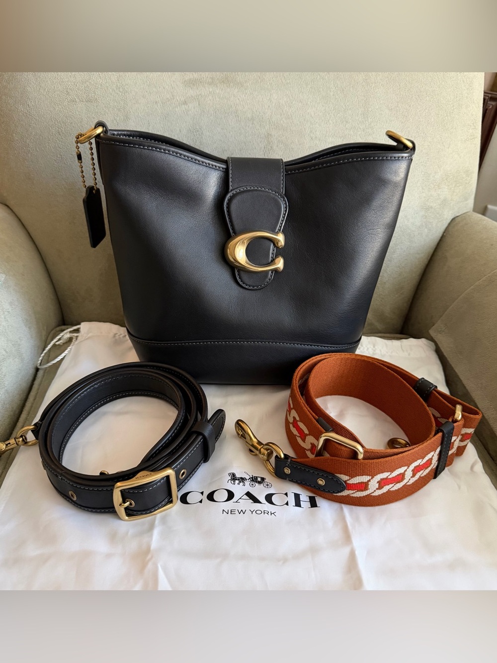 Coach Tali Bucket Bag Style CA112 in Black Soft Calf Leather with Brass Hardware